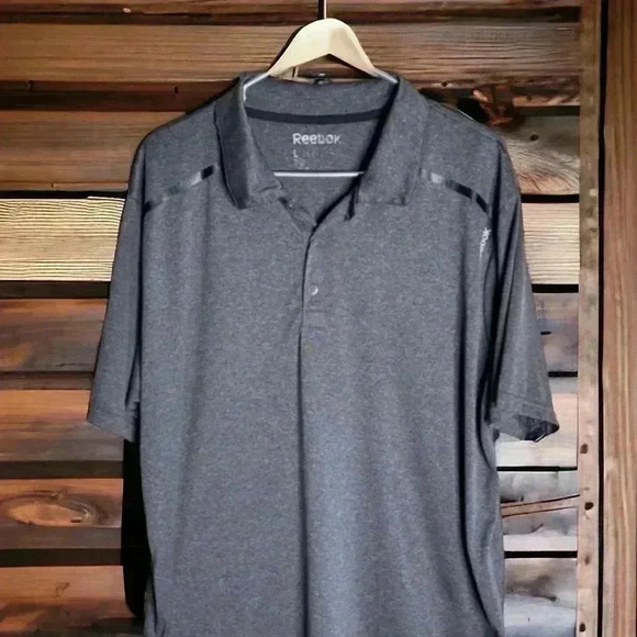 Reebok Golf Polo Mens Large Play Dry Shirt 3 Button Spellout Gray Lightweight - Picture 2 of 4